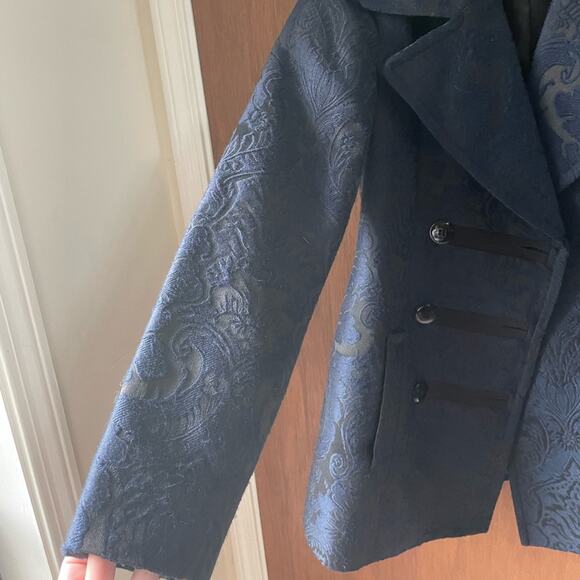 Y2K Blue brocade peacoat retro - Picture 9 of 10